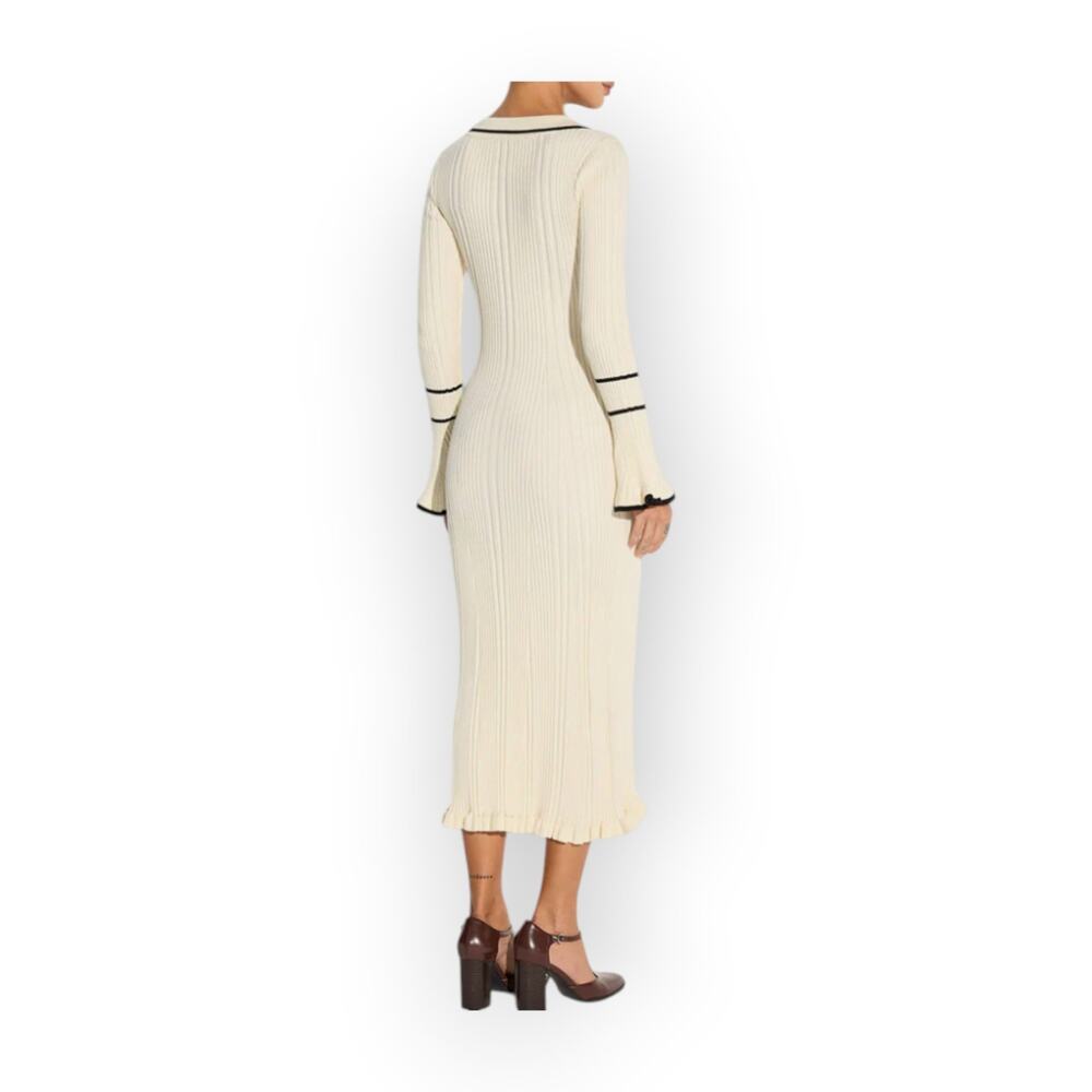 Commense Contrast Trim Ribbed Knit Button Maxi Dress Cream Black - Parisian Chic - Picture 6 of 9